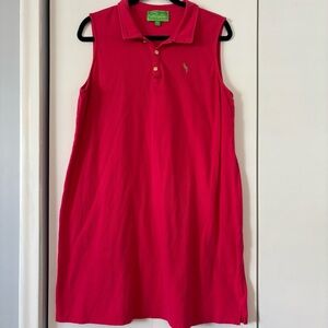 Pappagallo Bright Pink Polo Dress Sleeveless Large Cotton Golf Tennis